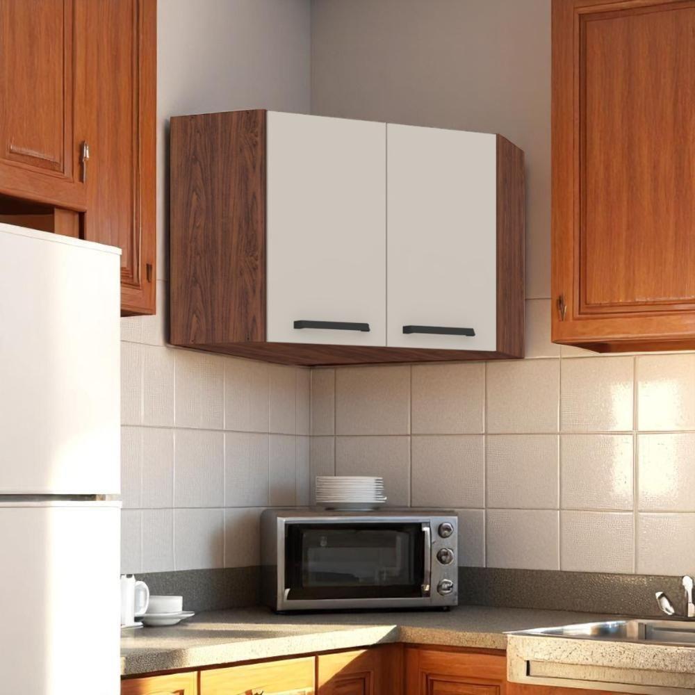 Armário Para Canto Obliquo Lapis Nogueira Off White - 1