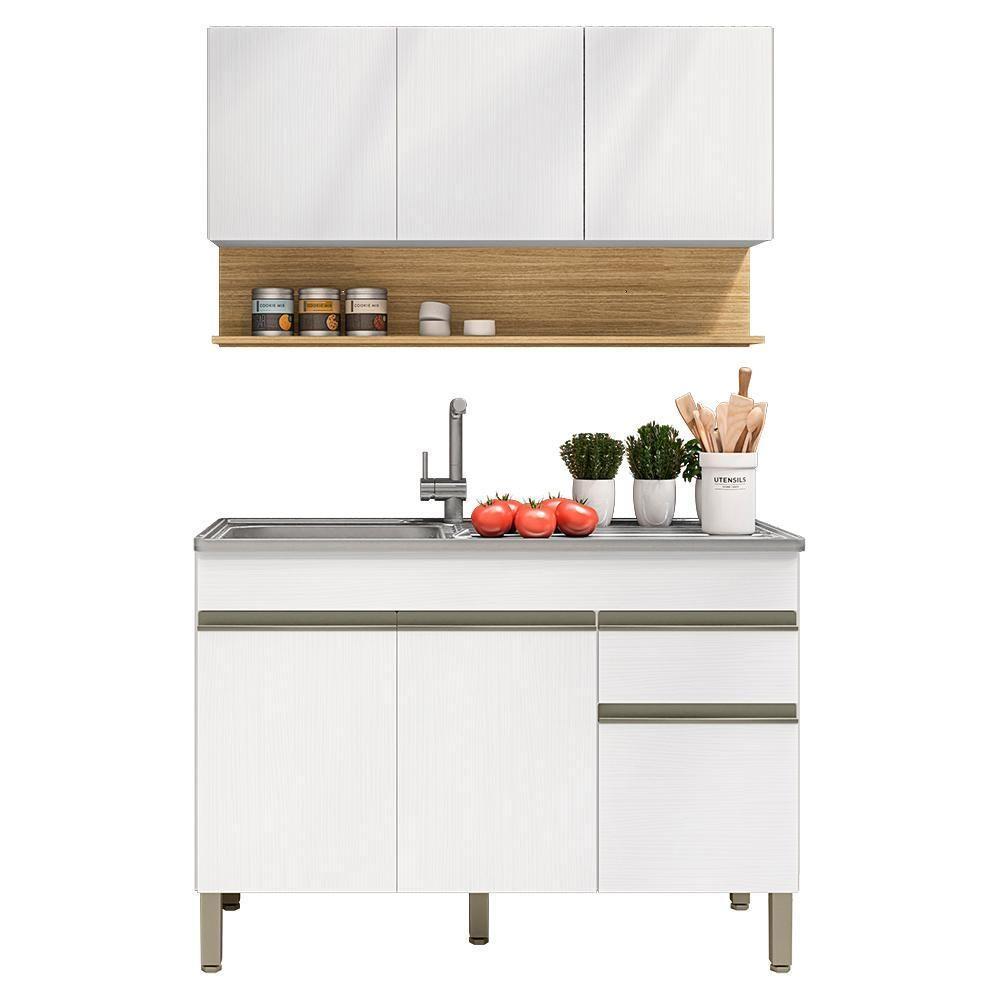 Balcão Para Pia E Armário Aéreo 120 Cm Line Supremo Ktp Supremo Cp Freijo - 2