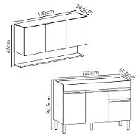 Balcão Para Pia E Armário Aéreo 120 Cm Line Supremo Ktp Supremo Cp Freijo - 3
