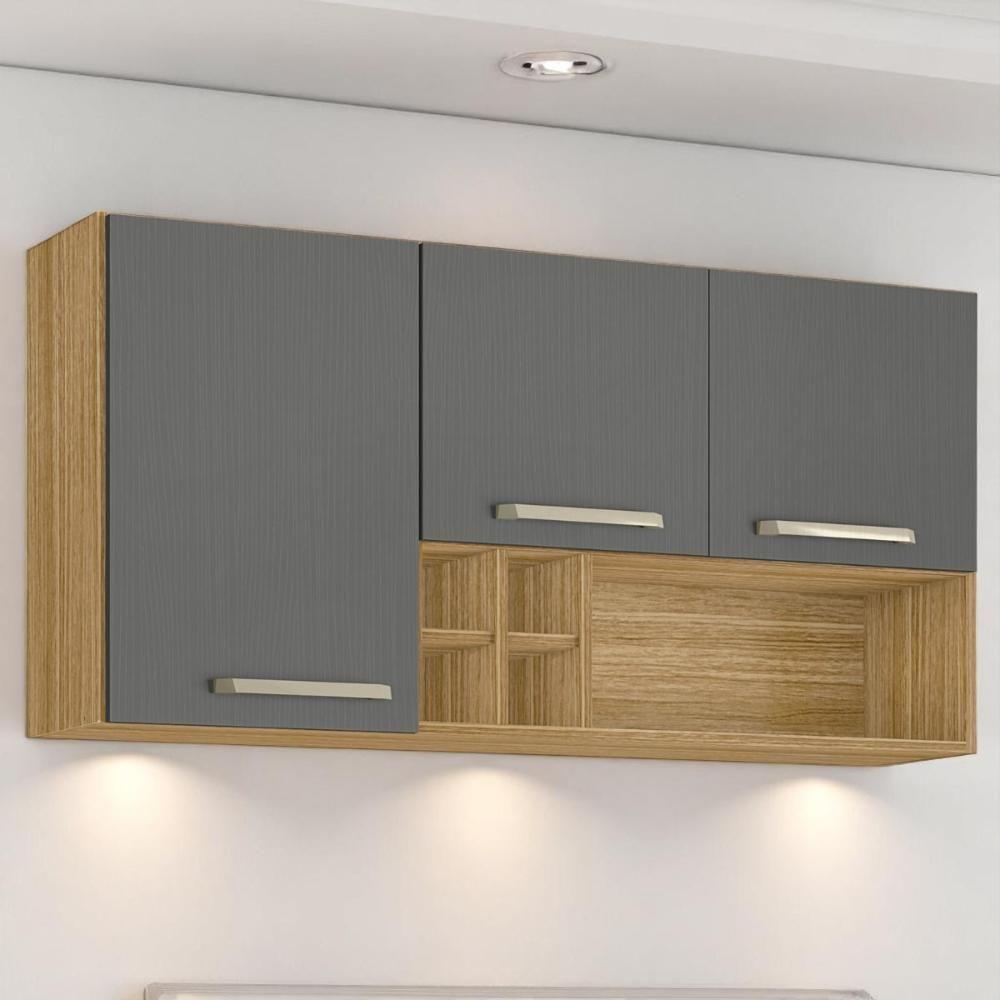 Armário Susp. 3 Portas 4 Gaveteiros 1,20 Lapis Freijó Gris - 1