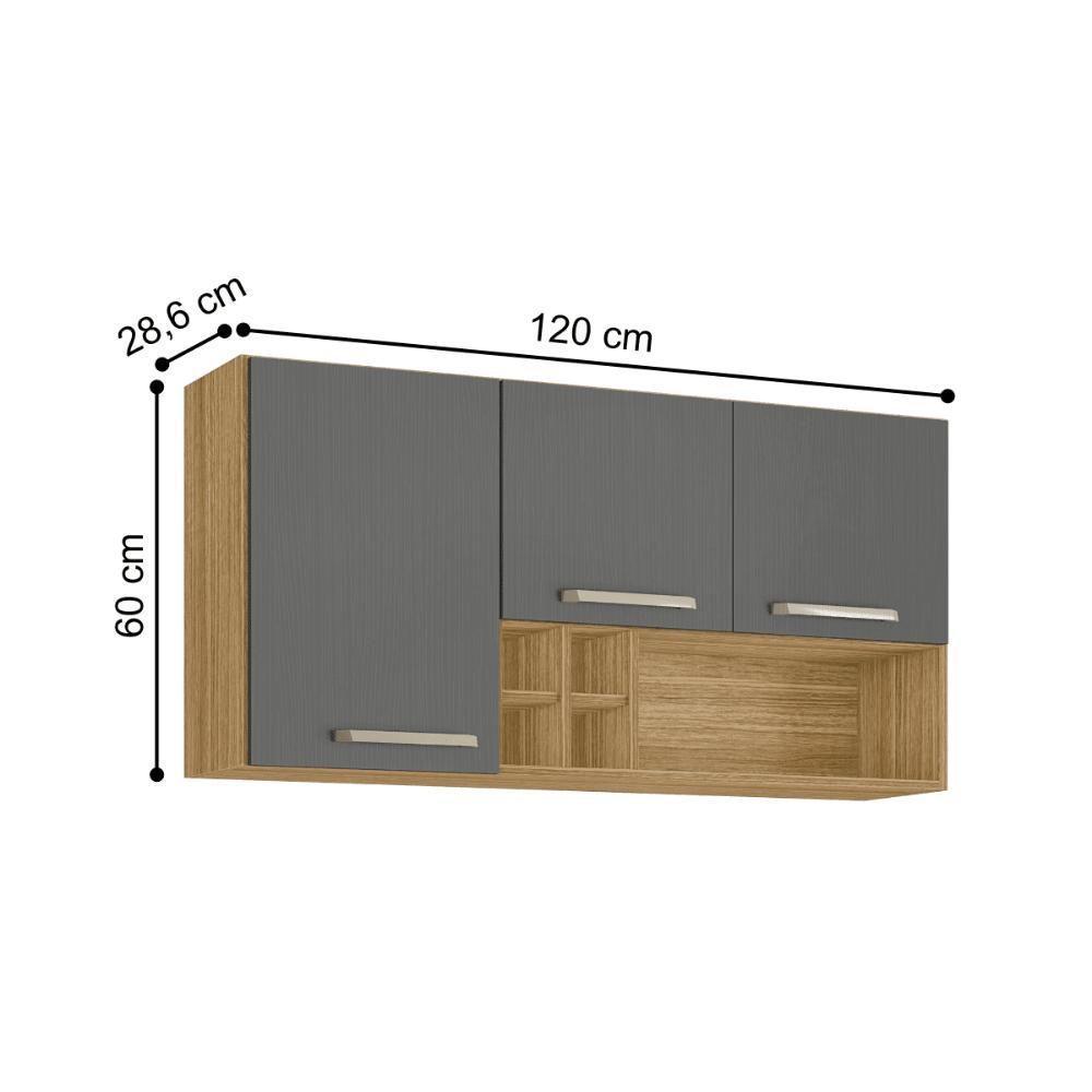 Armário Susp. 3 Portas 4 Gaveteiros 1,20 Lapis Freijó Gris - 3