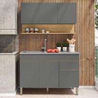 Balcão Para Pia E Armário Aéreo 120 Cm Line Ktp Gris Cp Freijo - 1