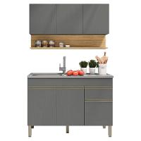 Balcão Para Pia E Armário Aéreo 120 Cm Line Ktp Gris Cp Freijo - 2