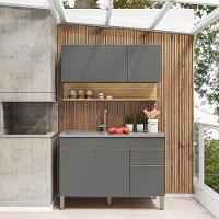 Balcão Para Pia E Armário Aéreo 120 Cm Line Ktp Gris Cp Freijo - 7