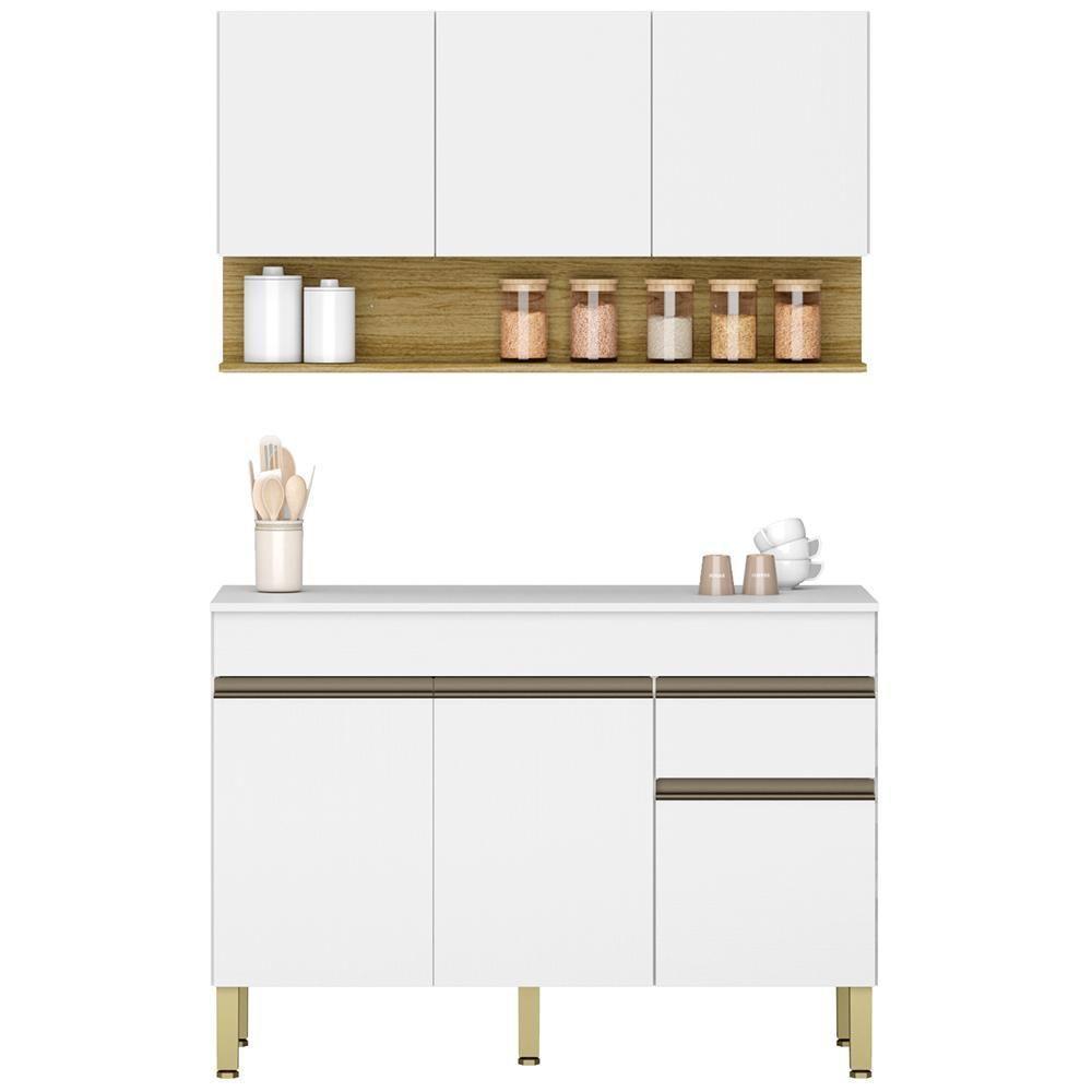 Balcão Com Tampo E Armário Aéreo 120 Cm Line Ktp Supremo Cp Freijo - 2