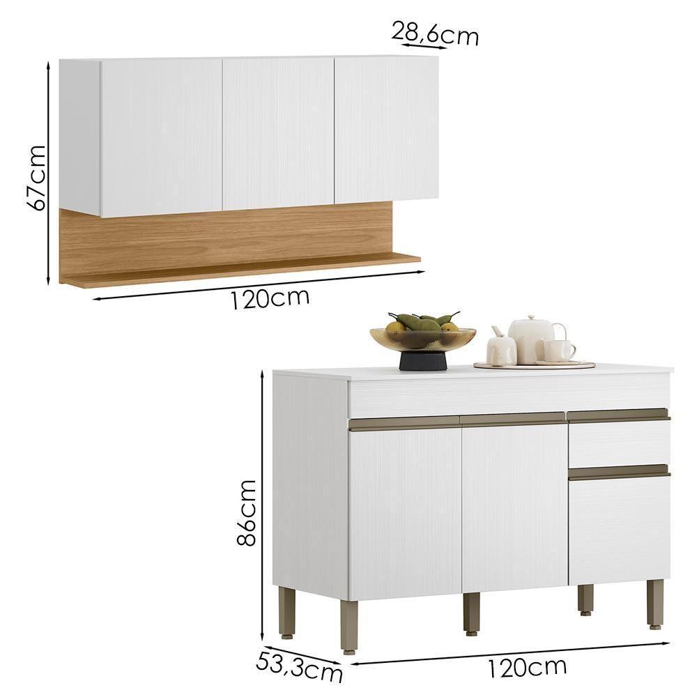 Balcão Com Tampo E Armário Aéreo 120 Cm Line Ktp Supremo Cp Freijo - 3