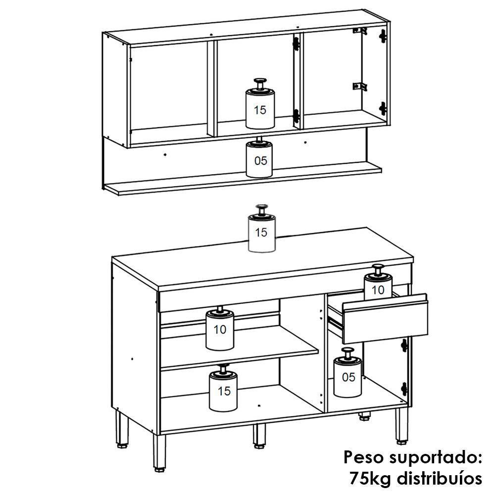 Balcão Com Tampo E Armário Aéreo 120 Cm Line Ktp Supremo Cp Freijo - 4