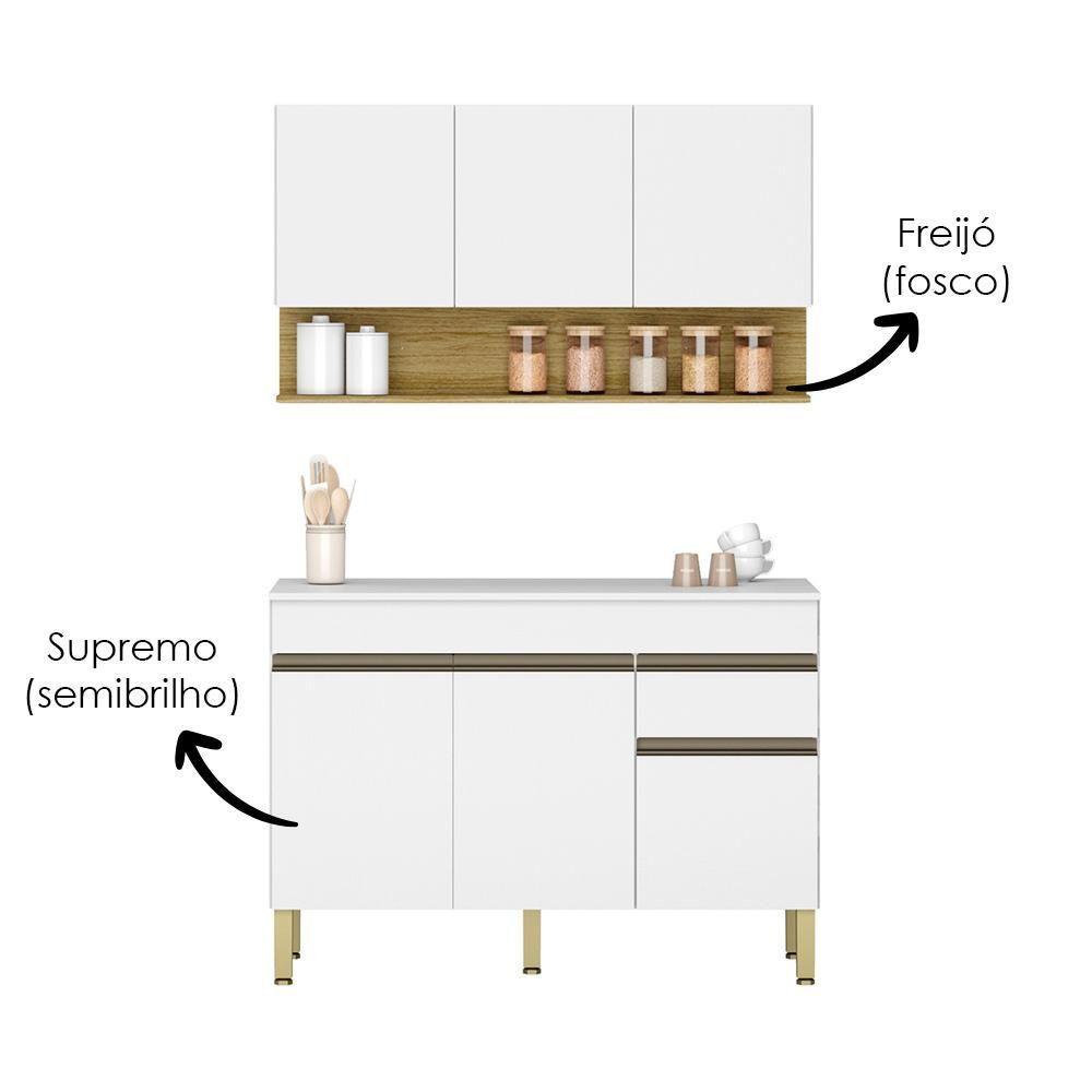 Balcão Com Tampo E Armário Aéreo 120 Cm Line Ktp Supremo Cp Freijo - 5