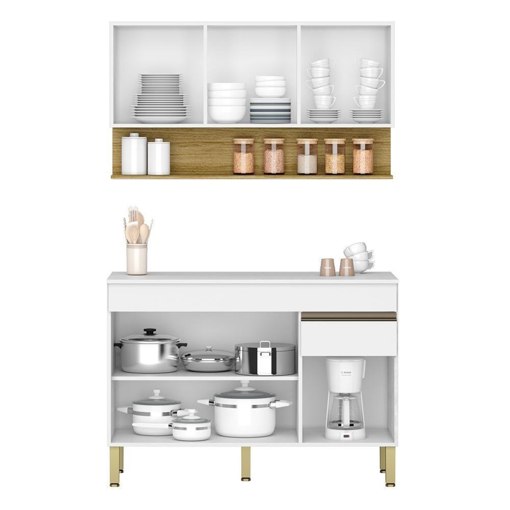 Balcão Com Tampo E Armário Aéreo 120 Cm Line Ktp Supremo Cp Freijo - 6