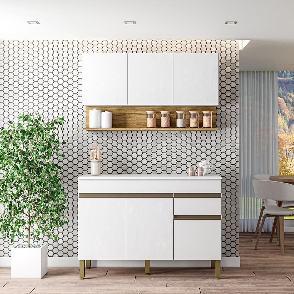 Balcão Com Tampo E Armário Aéreo 120 Cm Line Ktp Supremo Cp Freijo - 7