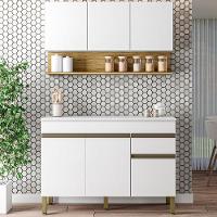 Balcão Com Tampo E Armário Aéreo 120 Cm Line Ktp Supremo Cp Freijo - 1