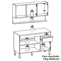 Balcão Com Tampo E Armário Aéreo 120 Cm Line Ktp Supremo Cp Freijo