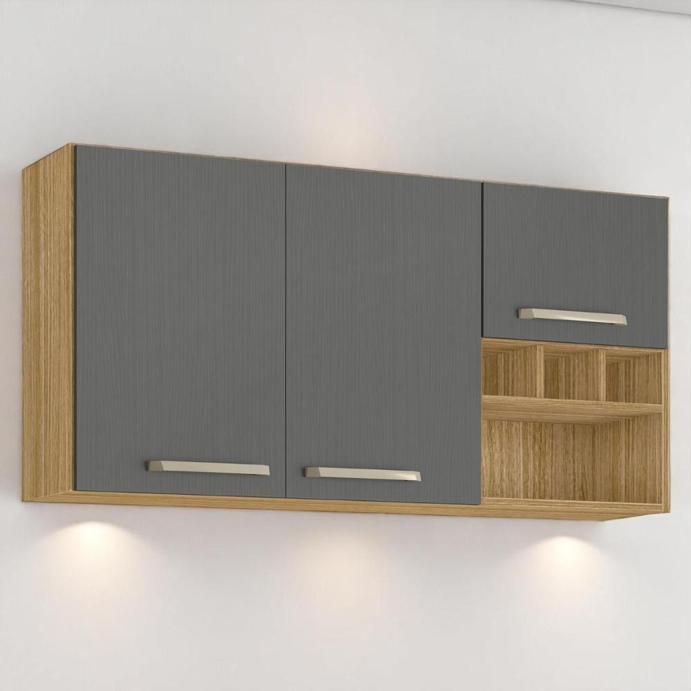 Armário Susp. 3 Portas 3 Gaveteiros 1,20 Ametista Freijó Gris - 1