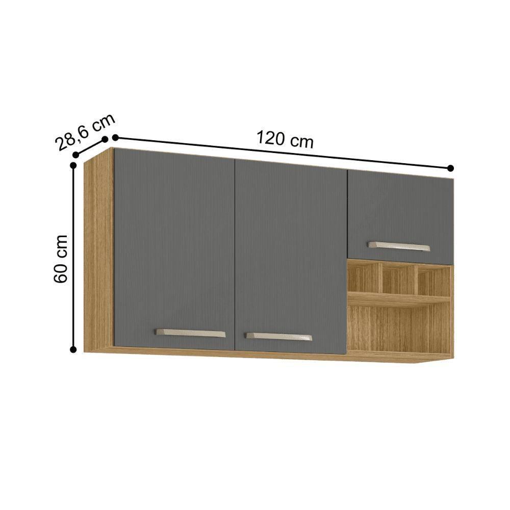 Armário Susp. 3 Portas 3 Gaveteiros 1,20 Ametista Freijó Gris - 3