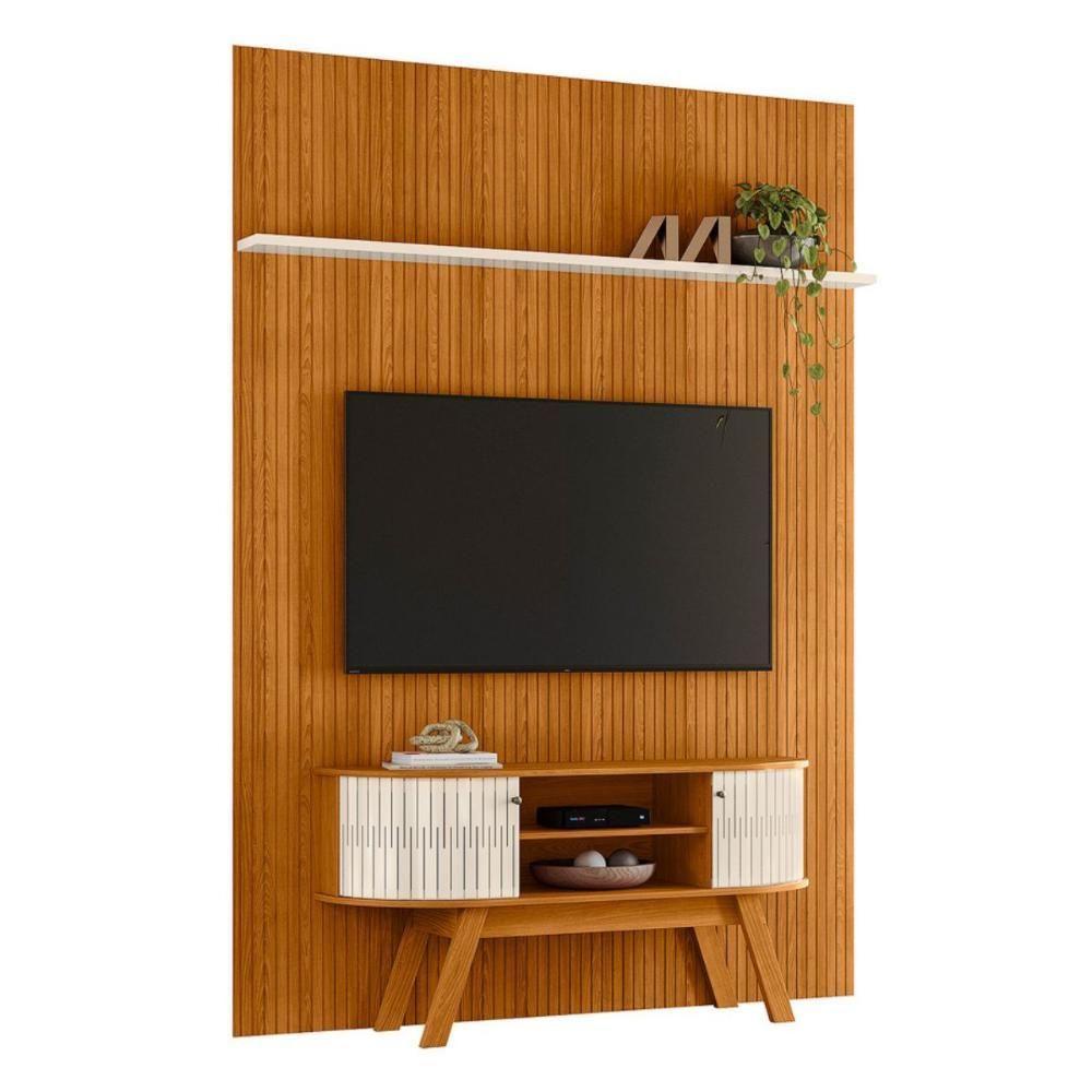Conjunto New Silverstone Painel Com Prateleira E Rack Cinamomo/off-white - 2