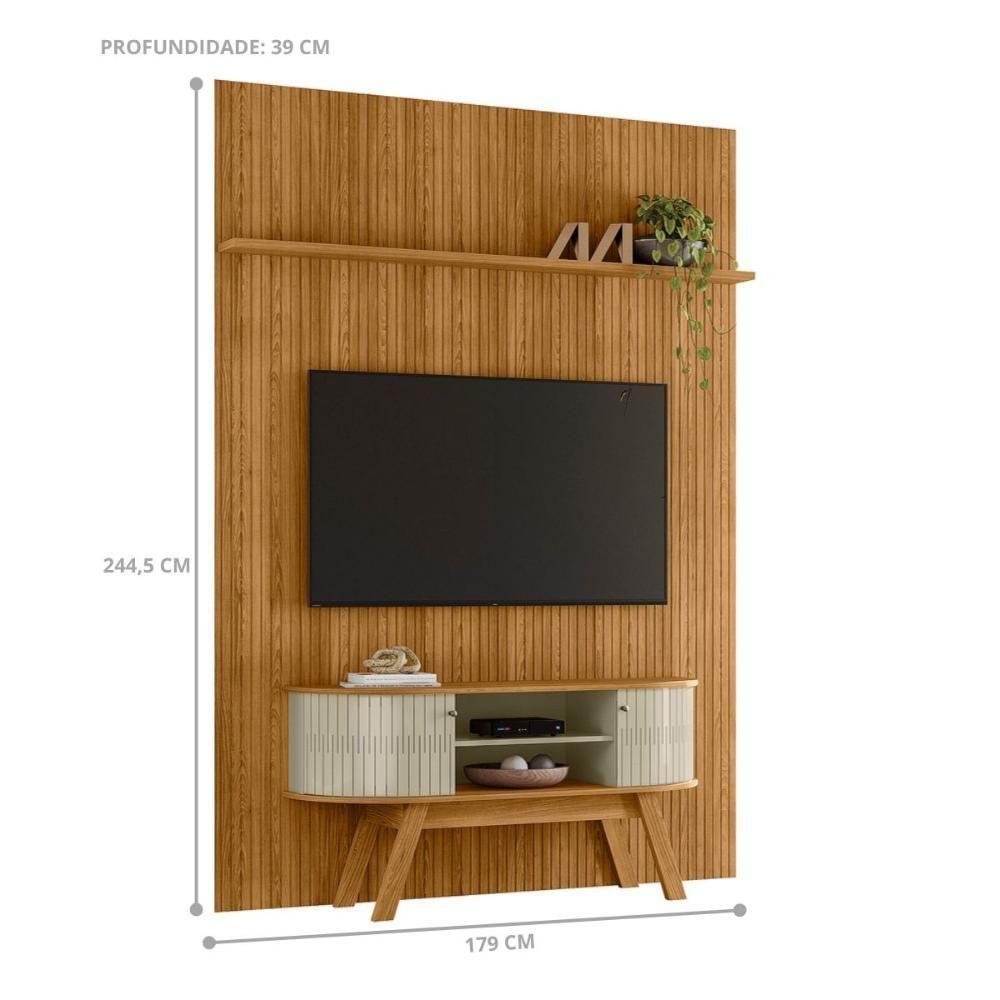 Conjunto New Silverstone Painel Com Prateleira E Rack Cumaru/opala - 3