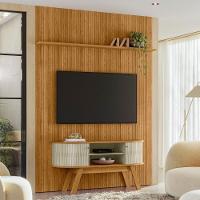 Conjunto New Silverstone Painel Com Prateleira E Rack Cumaru/opala - 1