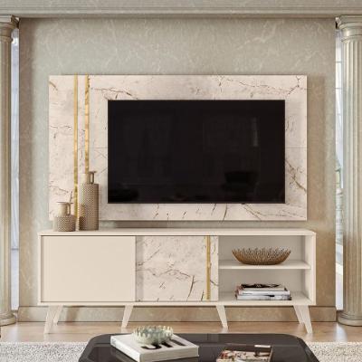 Conjunto édio Rack 2 Portas Com Painel Calacata/off-white Com Rack E Painel