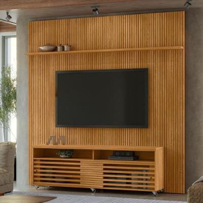Conjunto Frizz Painel C/ Rack E Rodízios New Prestige Cumaru