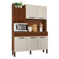 Conjunto Cozinha 6 Portas E Gavetas Modena Nogueira / Ripado / Off White - 2