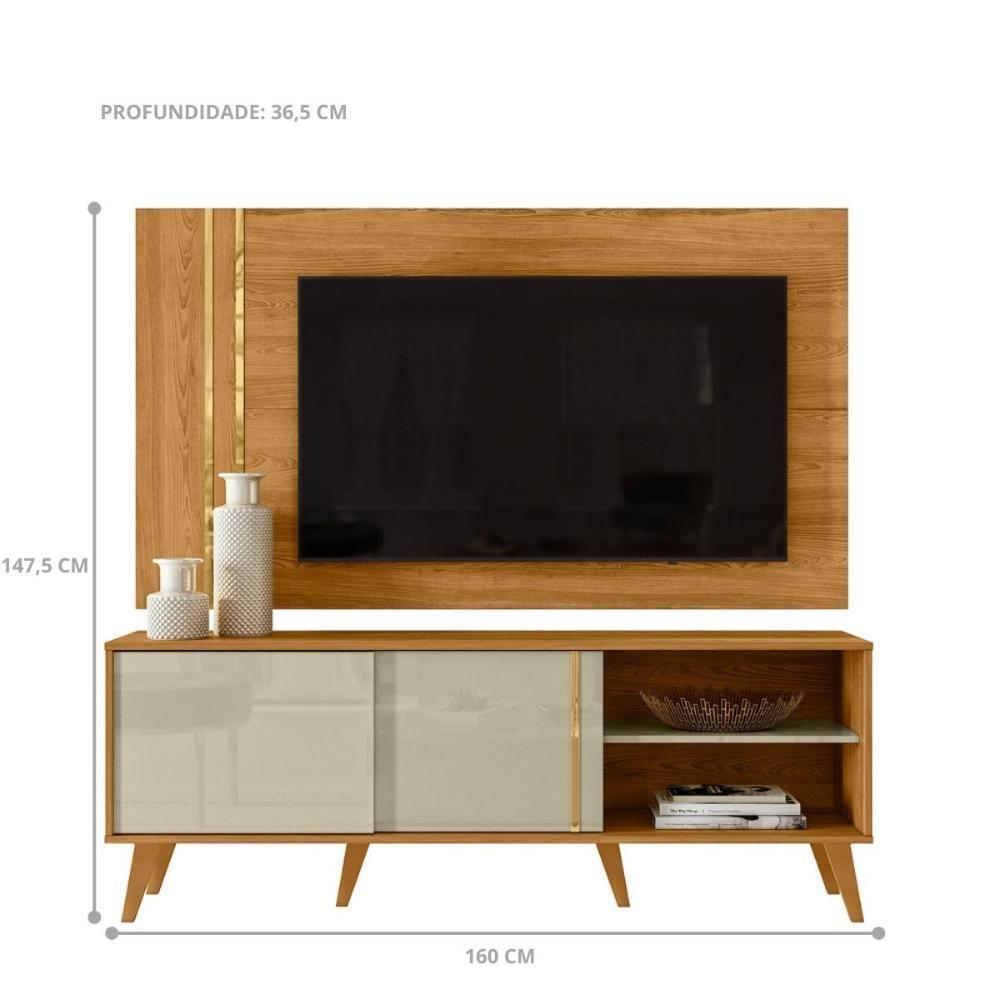 Conjunto édio Rack 2 Portas Com Painel Cumaru/opala Com Rack E Painel - 3