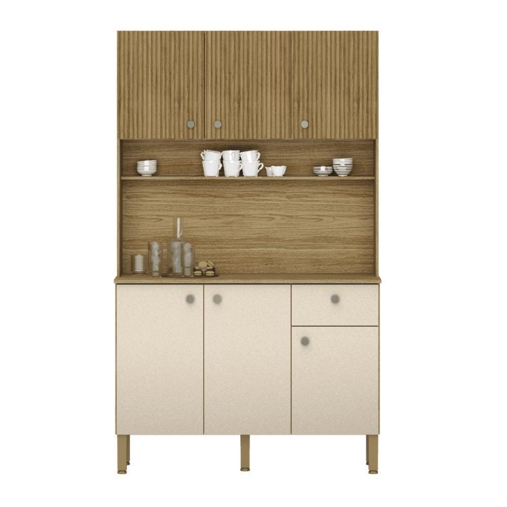 Cozinha C/ Portas E Gavetas Lusso Freijó / Vanilla / Ripado - 2