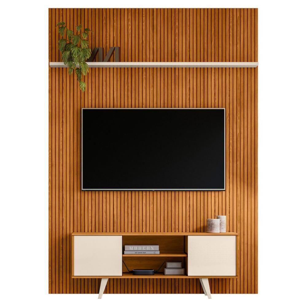 Conjunto New Panorama Painel Com Prateleira E Rack Cinamomo/off-white - 2