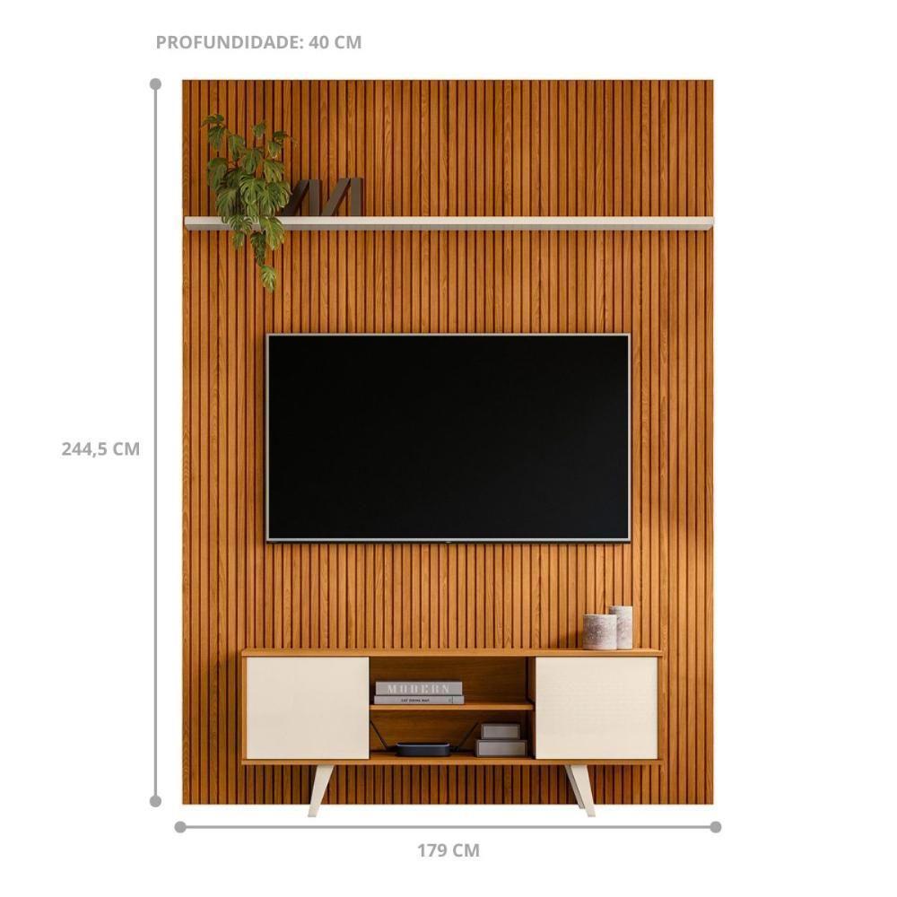 Conjunto New Panorama Painel Com Prateleira E Rack Cinamomo/off-white - 3