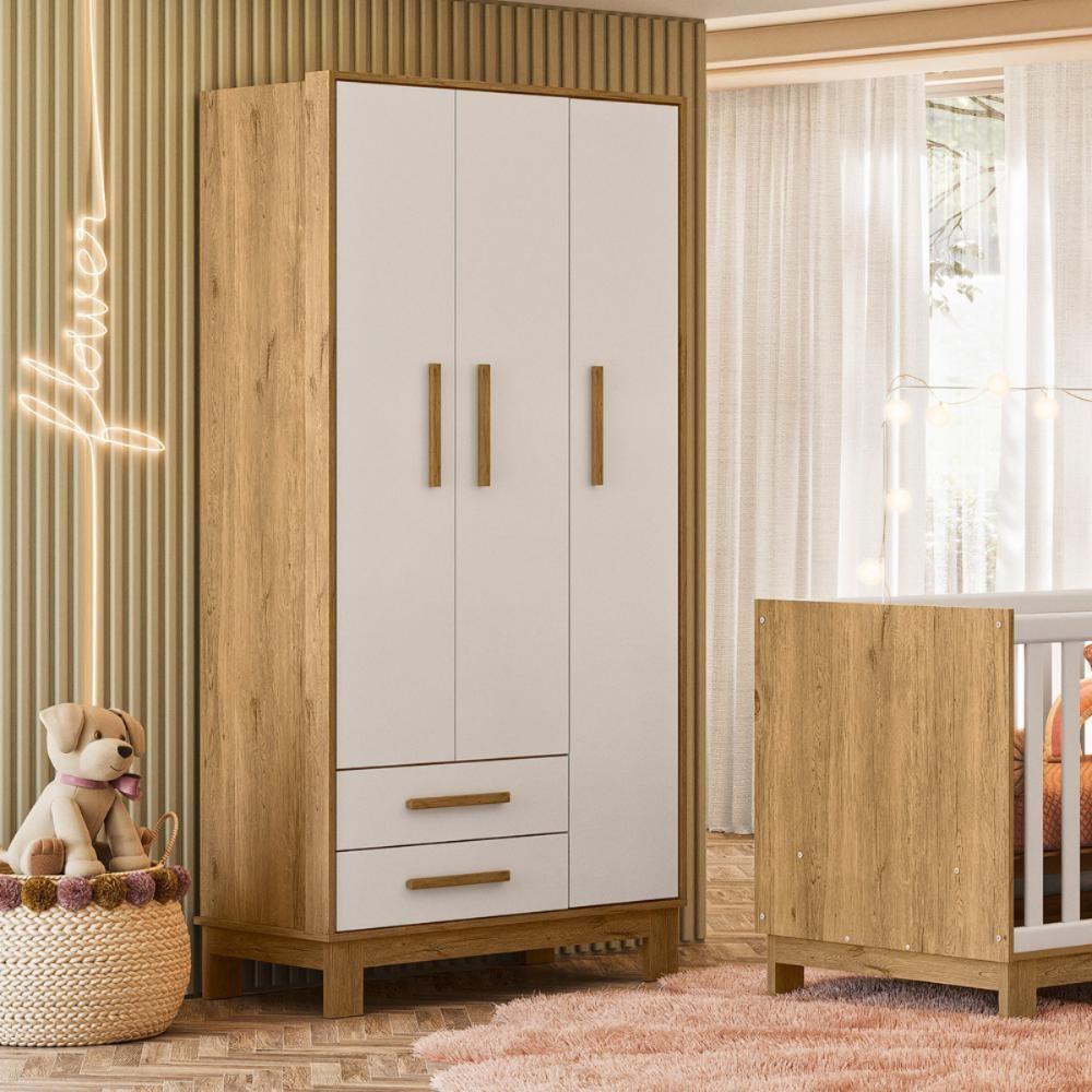 Guarda-roupa 3 Portas 2 Gavetas Encanto Slim Freijo Toq/branco Acetinado - 1