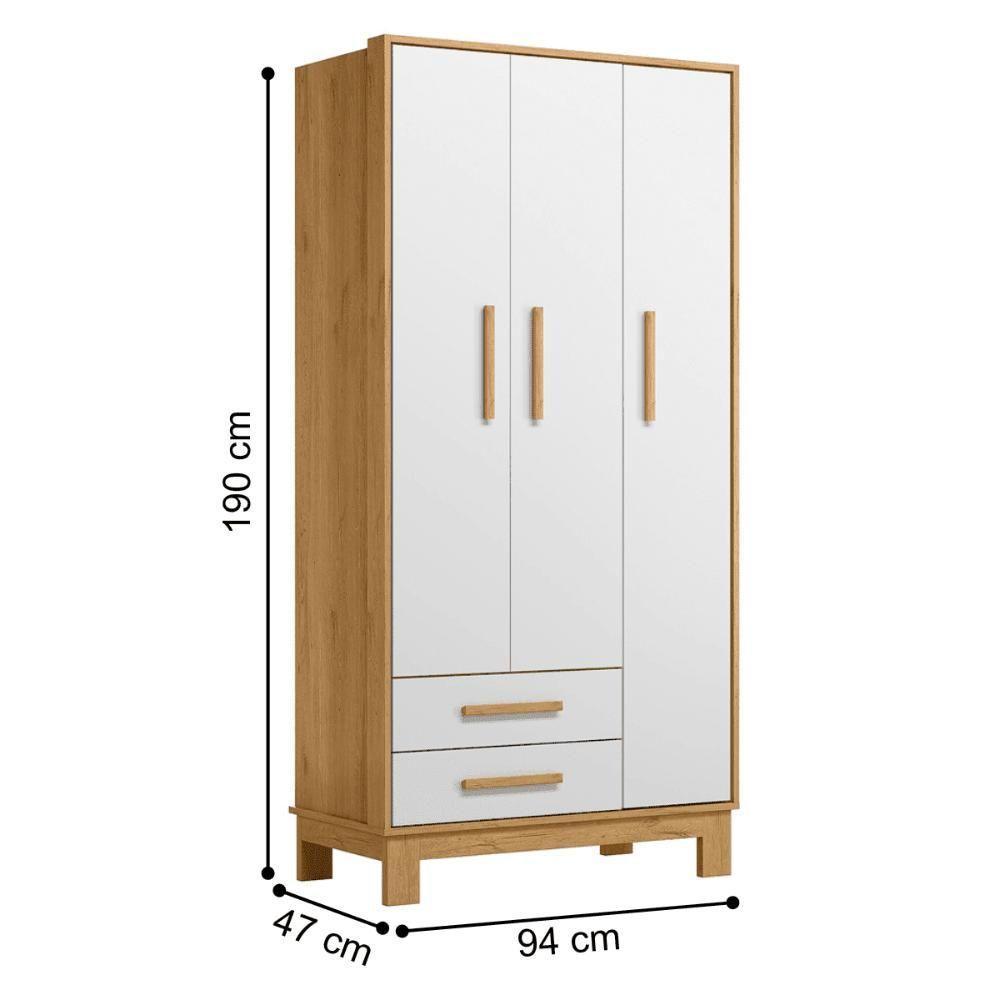 Guarda-roupa 3 Portas 2 Gavetas Encanto Slim Freijo Toq/branco Acetinado - 3