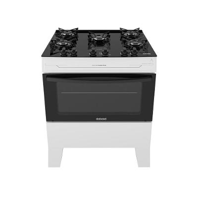 Fogão de Piso 5 Bocas Gás Itatiaia Electra Glass Plus Mesa Vidro Temperado Branco Bivolt