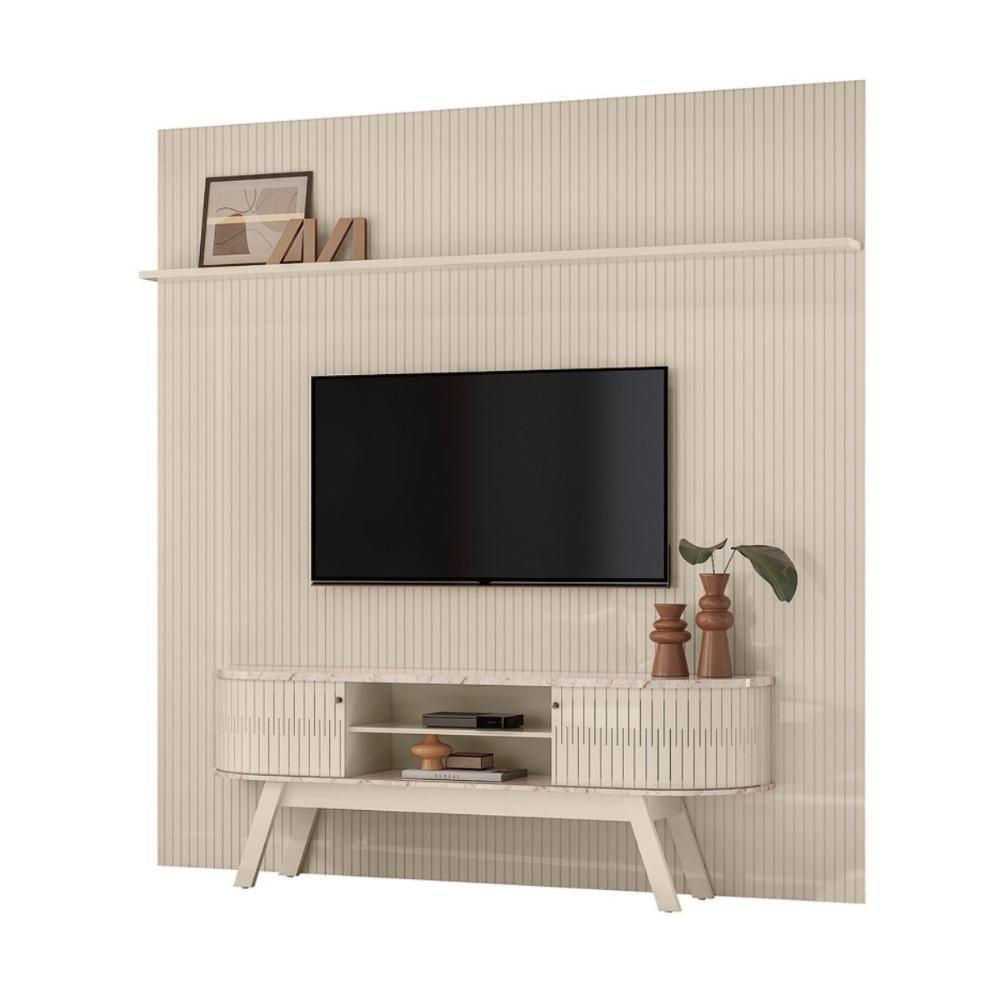 Conjunto New Laguna Painel Com Prateleira Aparador Rack Calacata/off-white - 2