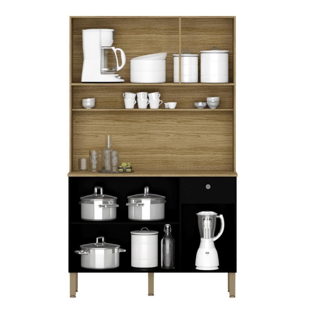 Cozinha C/ Portas E Gavetas Style Freijó / Nero / Ripado - 4