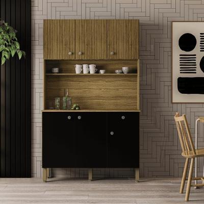 Cozinha C/ Portas E Gavetas Style Freijó / Nero / Ripado