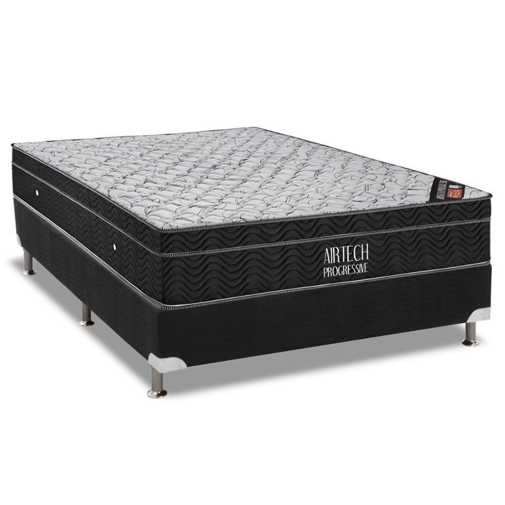 Cama Box Casal: Colchão Molas Bonnel Ortobom Nanolastic Airtech Progressive + Base CRC Suede Black(138x188) - 1