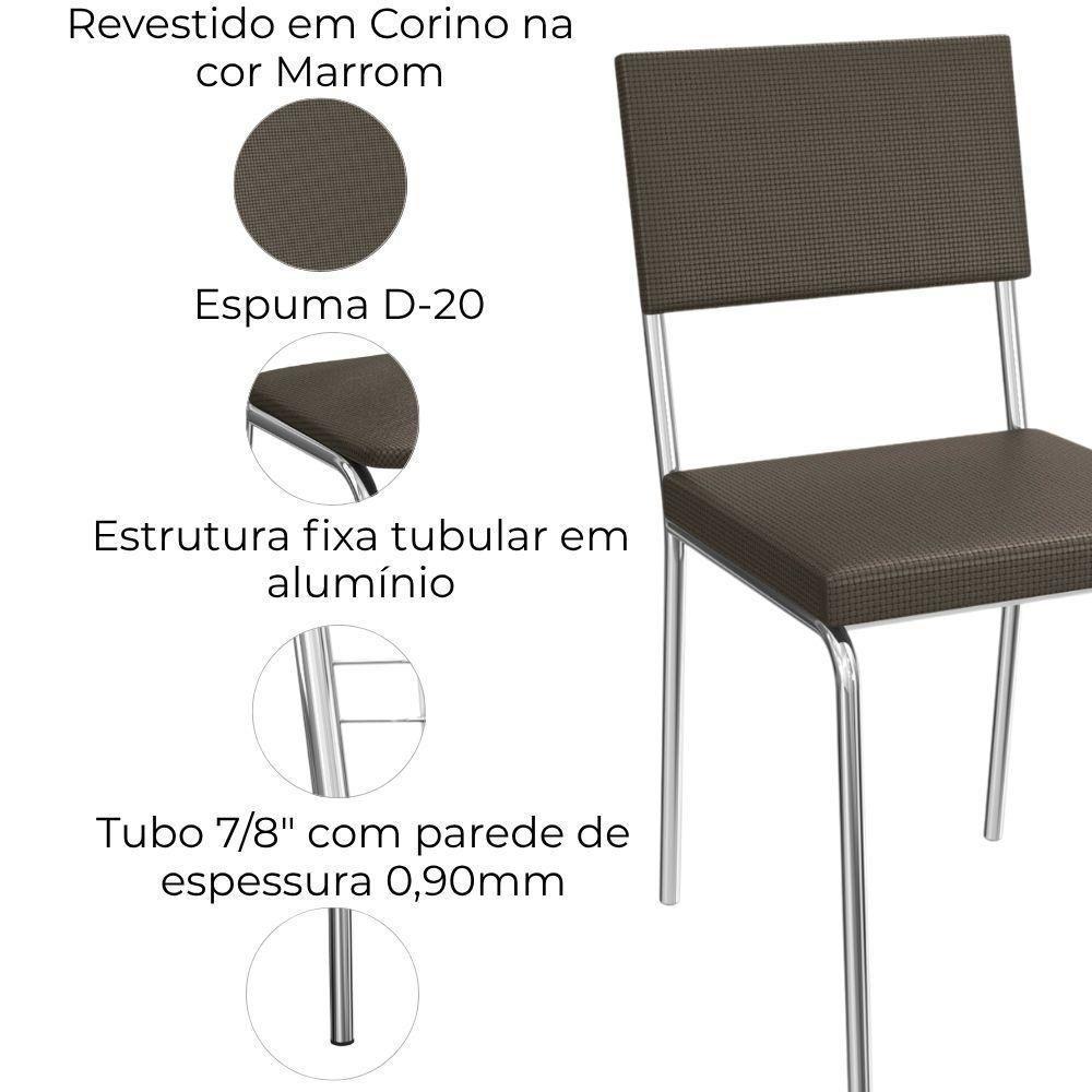 Kit 2 Cadeiras Cromada Sala Jantar 2c128cr Corino Kappesberg Marrom - 4