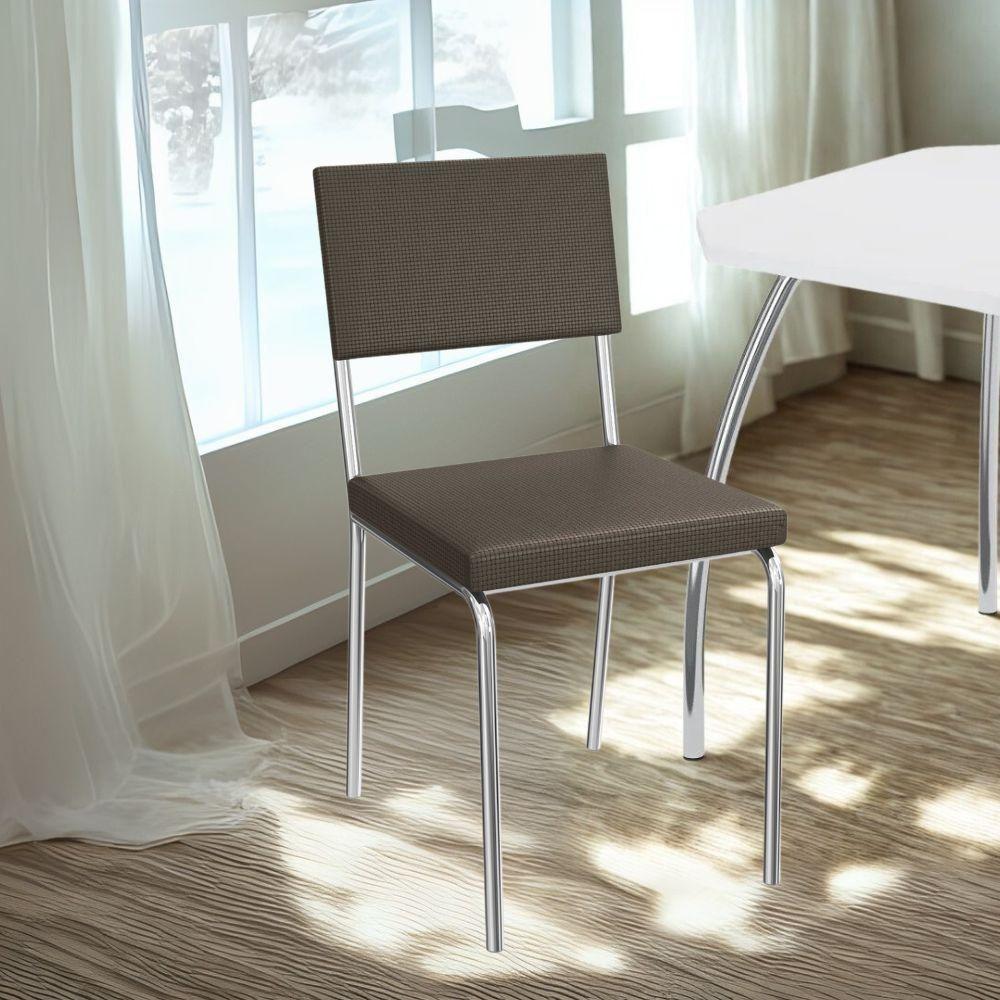 Kit 2 Cadeiras Cromada Sala Jantar 2c128cr Corino Kappesberg Marrom - 6