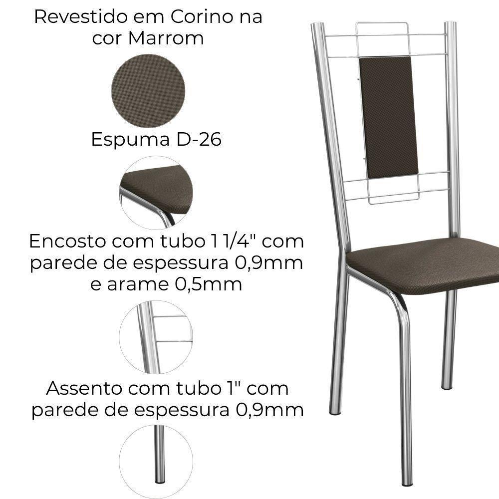 Kit 2 Cadeiras Cromada Sala Jantar 2c005cr Corino Kappesberg Marrom - 5