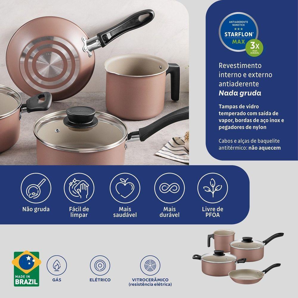 Jogo De Panelas Tramontina Linz Em Alumínio Antiaderente Starflon Max Mocaccino 4 Peças Tramontina - 5