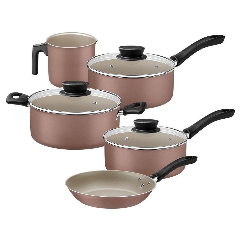 Jogo De Panelas Tramontina Linz Em Alumínio Antiaderente Starflon Max Mocaccino 5 Peças Tramontina - 1