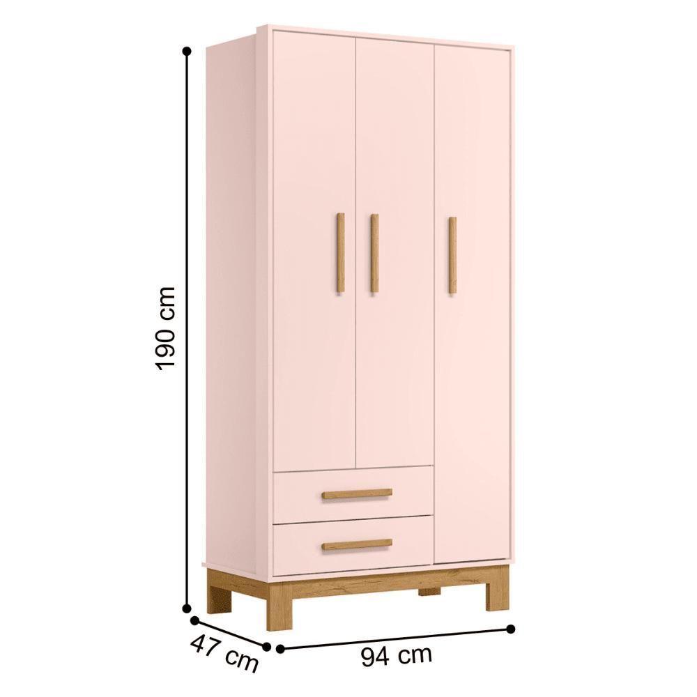 Guarda-roupa 3 Portas 2 Gavetas Encanto Slim Rosa Acetinado - 3