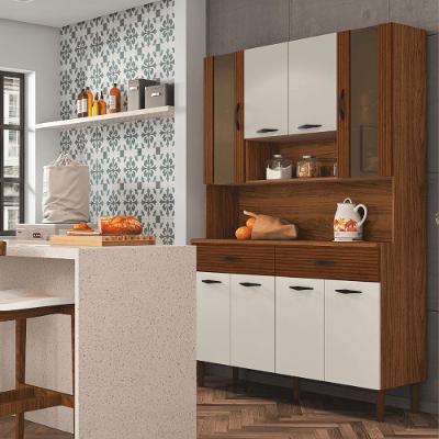 Kit Cozinha 8 Portas E Gavetas Savona Ripado / Off White / Nogueira