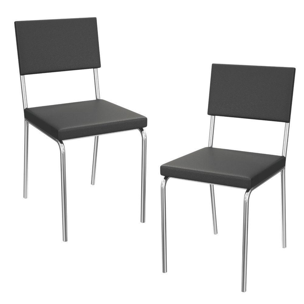 Kit 2 Cadeiras Cromada Sala Jantar 2c128cr Corino Kappesberg Preto - 1