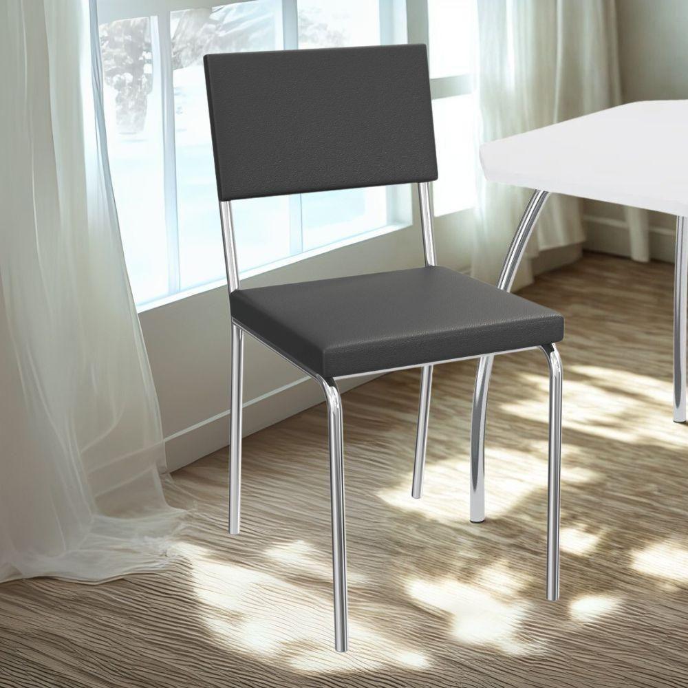 Kit 2 Cadeiras Cromada Sala Jantar 2c128cr Corino Kappesberg Preto - 2