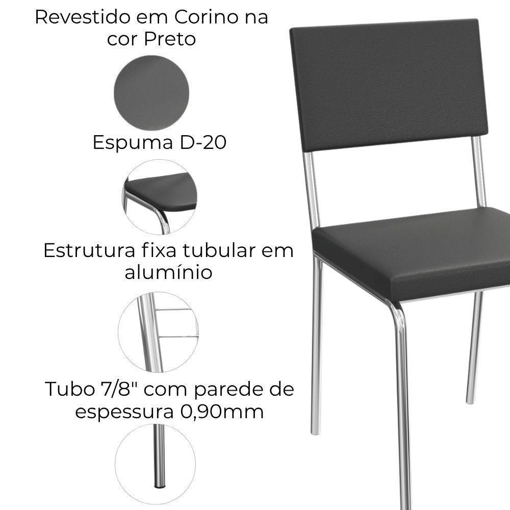 Kit 2 Cadeiras Cromada Sala Jantar 2c128cr Corino Kappesberg Preto - 4