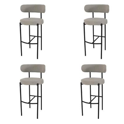 Kit 4 Banquetas Altas Camelia Estofada Linho Cinza Com Encosto Para Cozinha Balcão E Área Gourmet Cinza