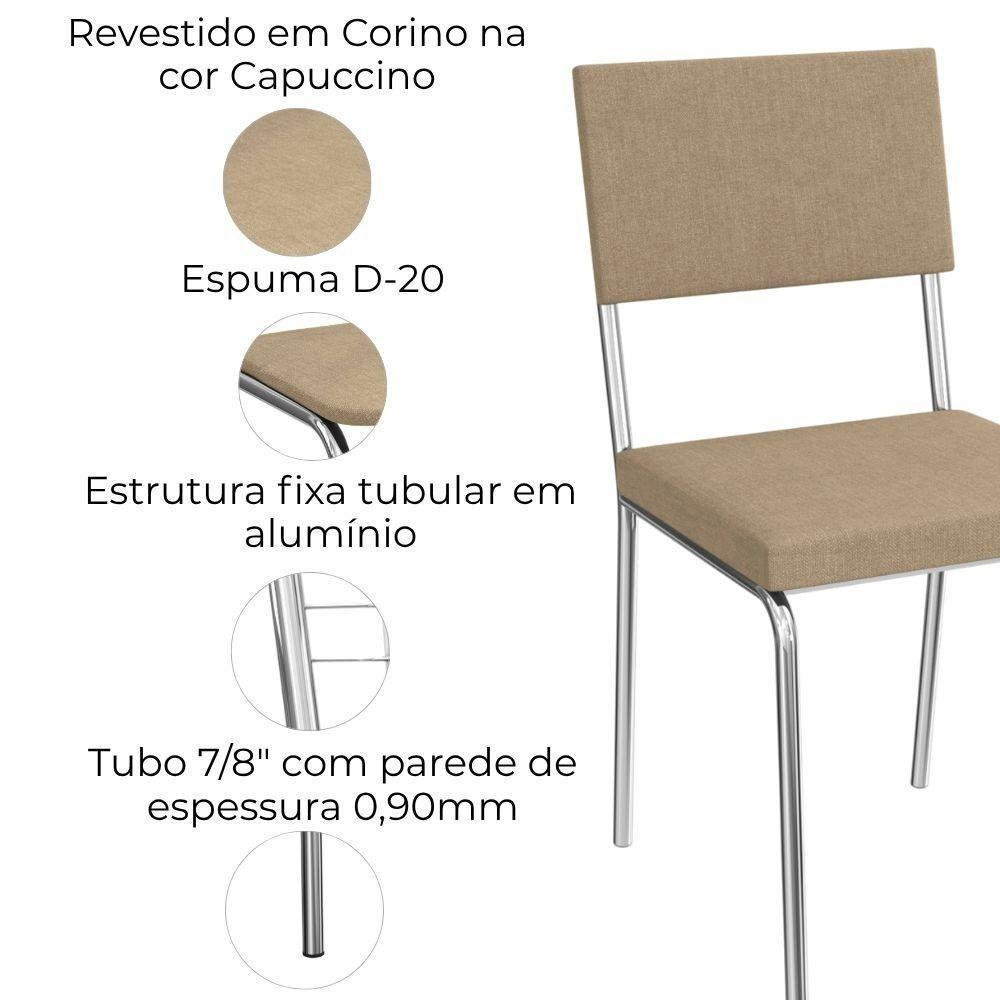 Kit 2 Cadeiras Cromada Sala Jantar 2c128cr Corino Kappesberg Capuccino - 4