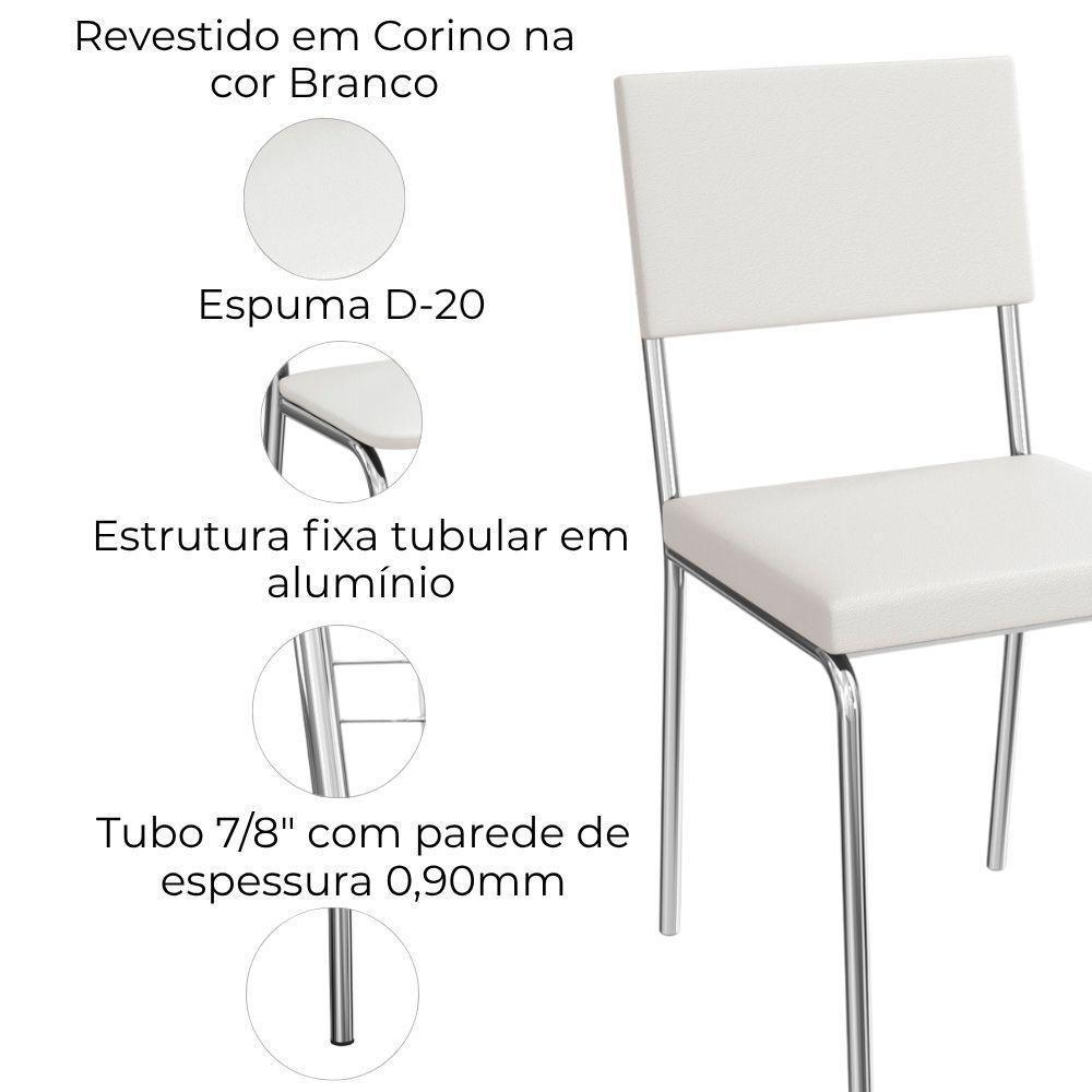 Kit 2 Cadeiras Cromada Sala Jantar 2c128cr Corino Kappesberg Branco - 6