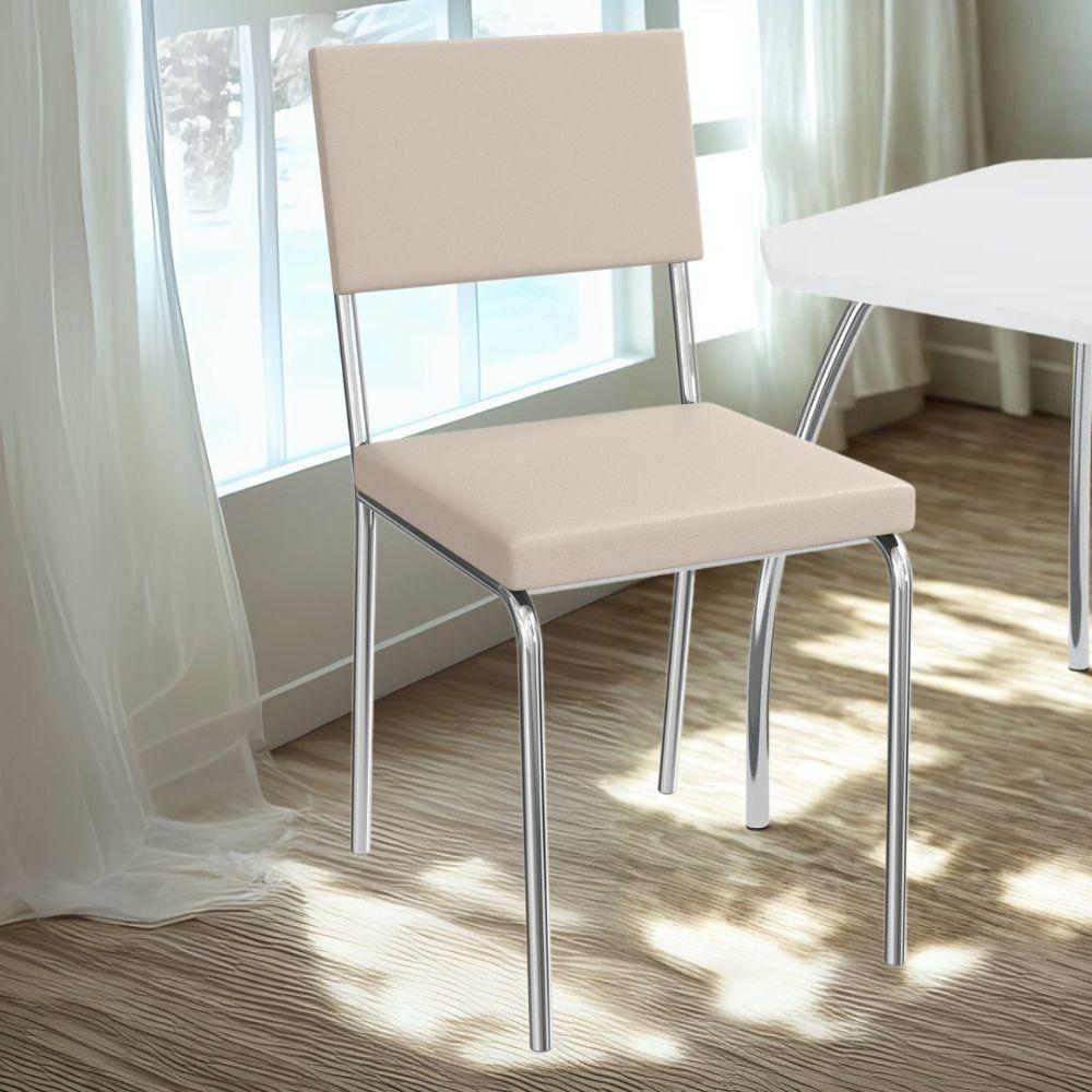 Kit 2 Cadeiras Cromada Sala Jantar 2c128cr Corino Kappesberg Nude - 2