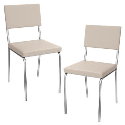 Kit 2 Cadeiras Cromada Sala Jantar 2c128cr Corino Kappesberg Nude